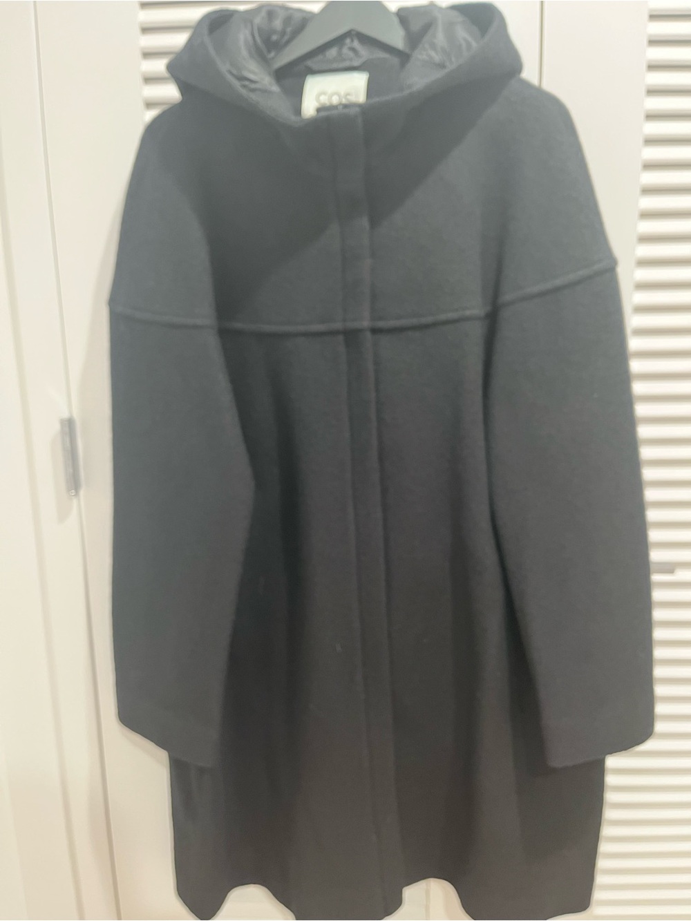COS Large Black Hooded Boiled Wool Cape Coat